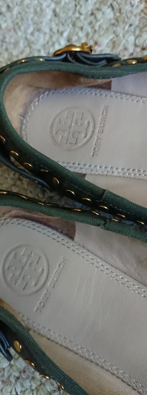 Tory Burch Holden gold tone Studded hunter green Ballet Flats size 7